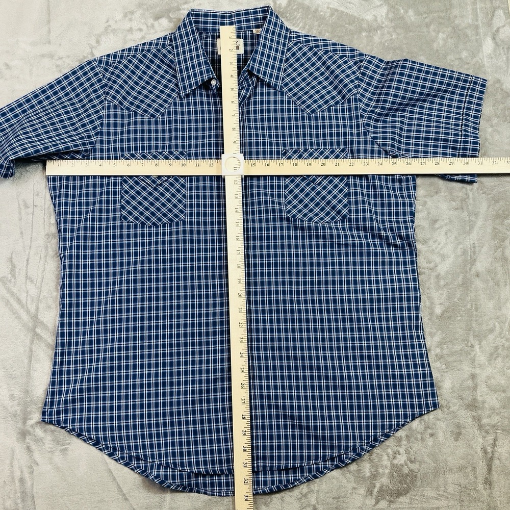 Vintage‎ Ely Cattleman Pearl Snap Shirt Mens X-Large Blue Plaid Western Casual - Picture 5 of 5